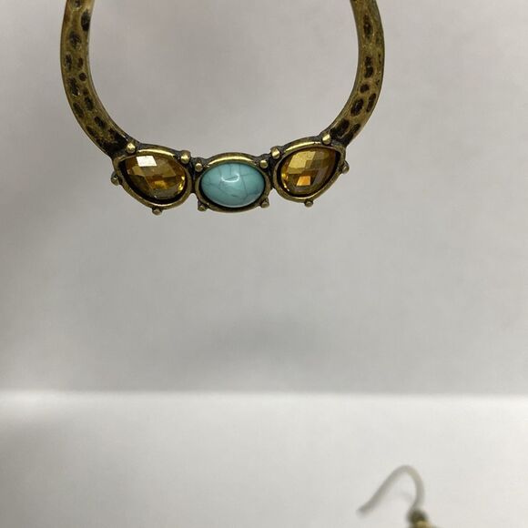 Hammered Drop Earrings with Yellow and Blue Stones - Picture 4 of 5